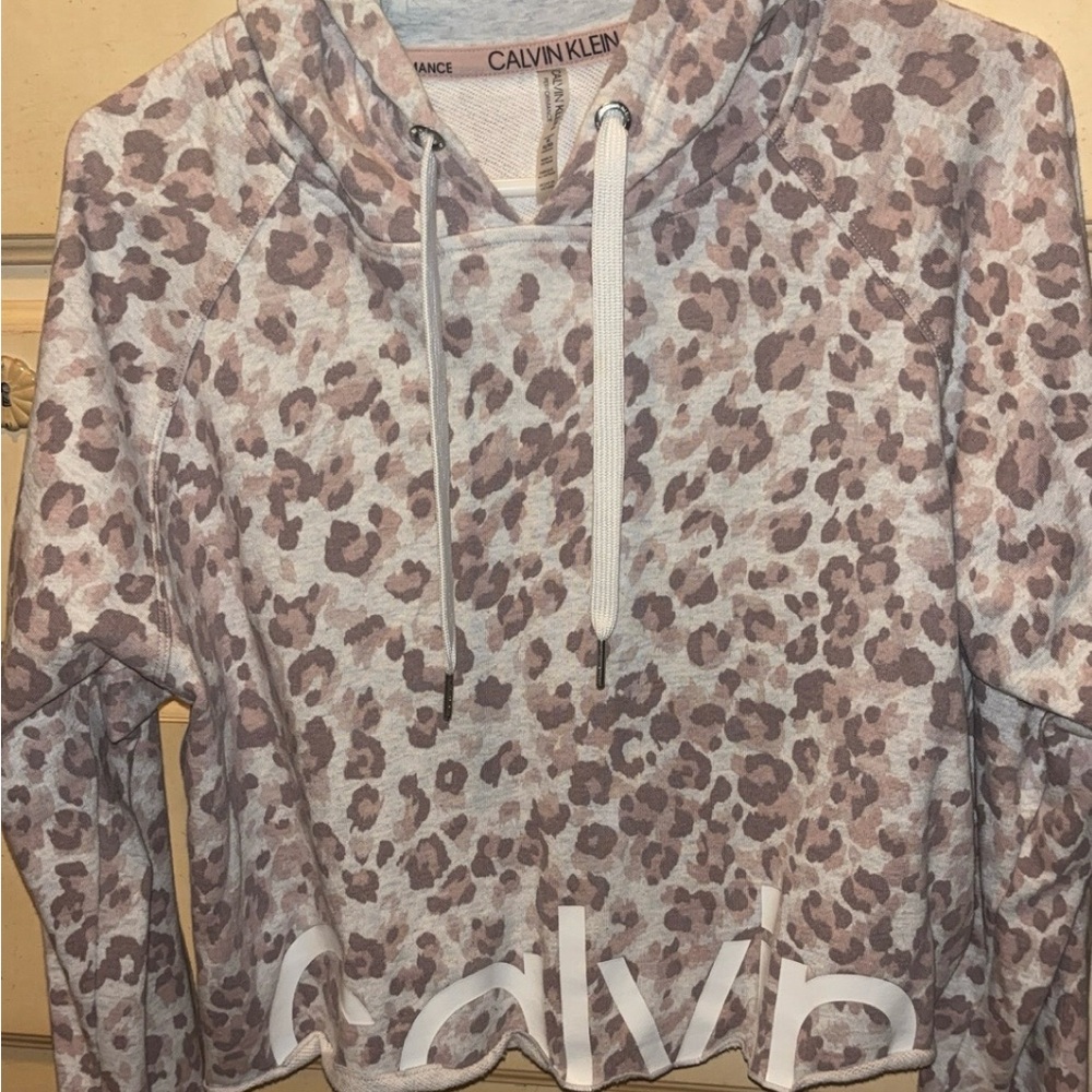 Calvin Klein Leopard Print Hoodie - Pink and White